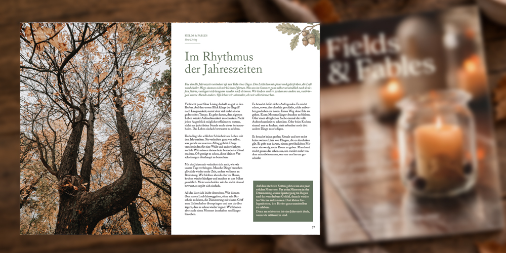 Inhaltsseite aus dem Herbstjournal 2026, Hintergrund KI-generiert und redaktionell bearbeitet von Fields & Fables,