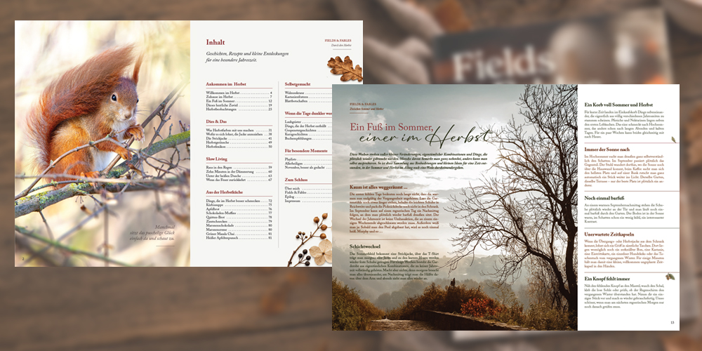 Inhaltsseite aus dem Herbstjournal 2026, Hintergrund KI-generiert und redaktionell bearbeitet von Fields & Fables,